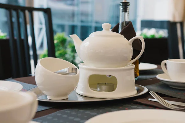 Set for tea with sugar and iron trays — Stock Photo, Image