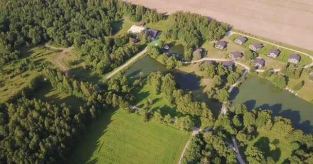 Vuelo sobre el bosque con un lago — Vídeo de stock