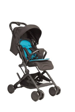 Bir bebek arabası beyaz bir arka planda, modern tasarım.