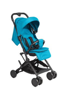 Bir bebek arabası beyaz bir arka planda, modern tasarım.