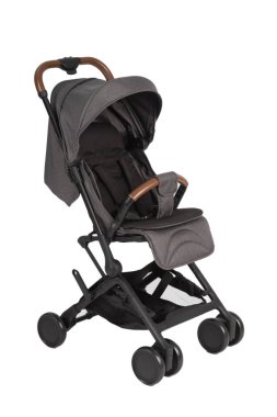 Bir bebek arabası beyaz bir arka planda, modern tasarım.