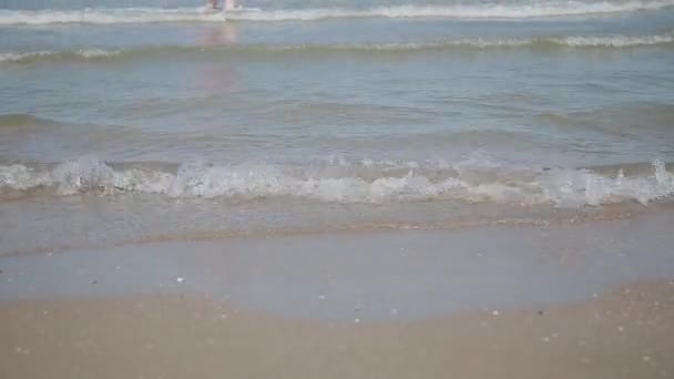 Tenger hullámai úszni partra, egy napsütéses napon. — Stock videók
