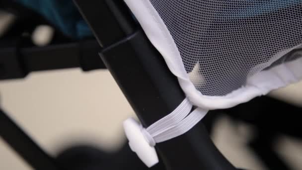 Details of a baby stroller in a close-up shop. — Stock Video