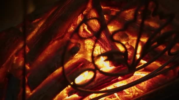 Elektrický krb umělý oranžového ohně plamen interiér. — Stock video