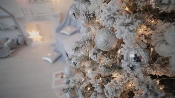 Kerstmis Nieuwjaar Decoratie Abstract Wazig Bokeh Vakantie Achtergrond Knippert Garland — Stockvideo