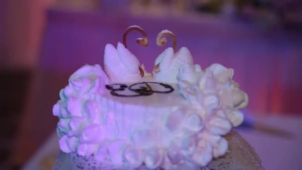 Gâteau de mariage blanc avec décoration . — Video