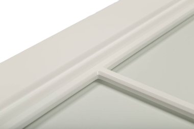 Beyaz bir çerçeve cephe mutfak için ayrıntı close-up.