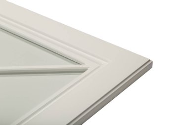 Beyaz bir çerçeve cephe mutfak için ayrıntı close-up.