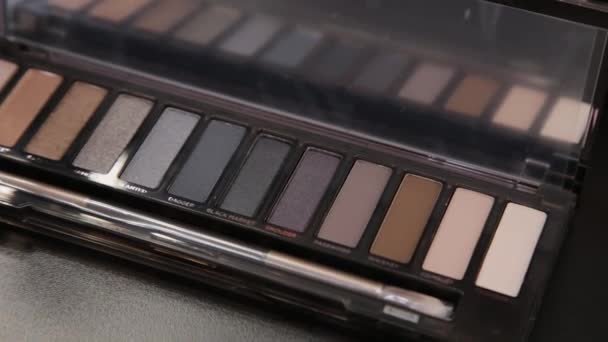 Rotating professional makeup eyeshadows palette, closeup. — Stock Video