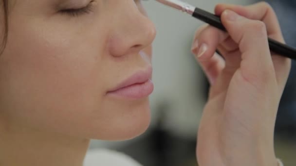 专业化妆师使化妆一个非常美丽的女人. — 图库视频影像