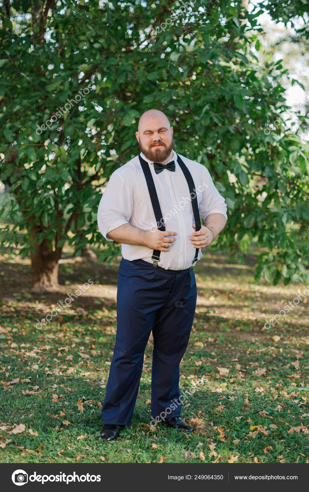 Elegante novio gordo barbudo en el parque Foto de stock 249064350 andreevec.vitali