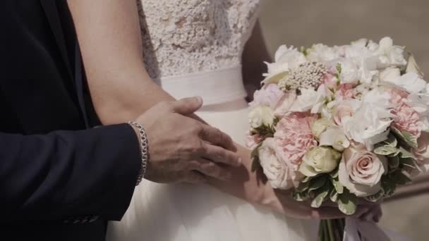 Jeune couple amoureux tenant la main, embrassant et embrassant — Video