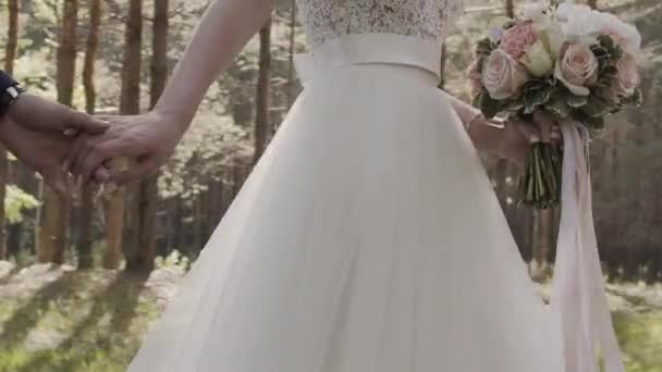 Marry Me Today And Everyday. Newlywed Couple Holding Hands, Shot In Slow Motion. — Stock Video