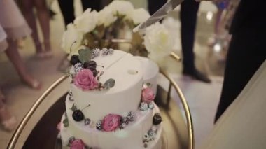 Düğün pastası düğün fotoğrafçılar çekim sırasında sırasında bir gay çift. Homo düğün