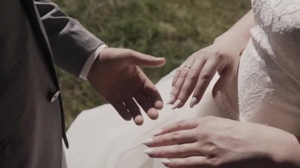 Sposami oggi e tutti i giorni. sposi coppia tenendo le mani, girato in slow motion . — Video Stock