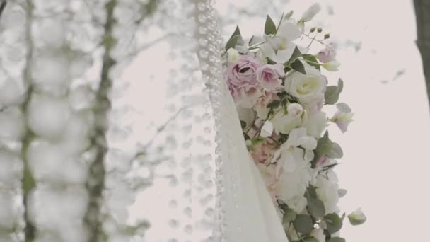 Registratie van de registratie van de uitgang, appels eerstelingsgarve hooi bloemen. — Stockvideo