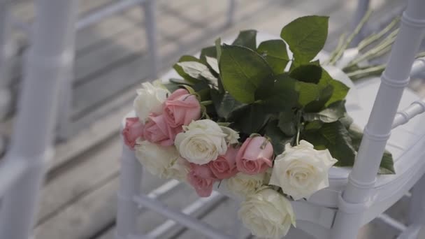 Registratie van de registratie van de uitgang, appels eerstelingsgarve hooi bloemen. — Stockvideo