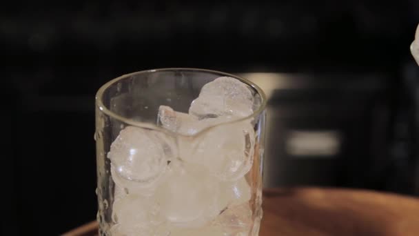 Capacity for a cocktail with ice at the bar. — Stock Video