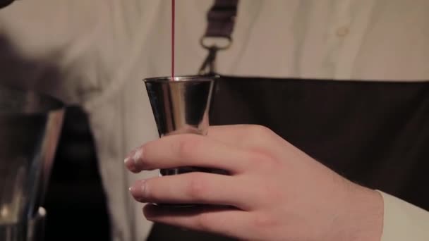 Processen att förbereda en alkoholhaltig cocktail i baren. — Stockvideo