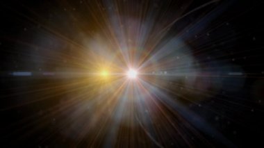 Koyu arka plan üzerinde sıcak ışık. anamorfik mercek parlaması.