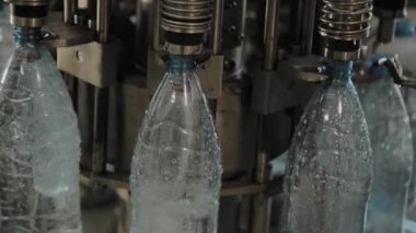 İçme suyu ve karbonatlı içeceklerin üretimi, şişeleri suyla doldurma süreci, taşıyıcı.