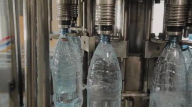 İçme suyu ve karbonatlı içeceklerin üretimi, şişeleri suyla doldurma süreci, taşıyıcı.