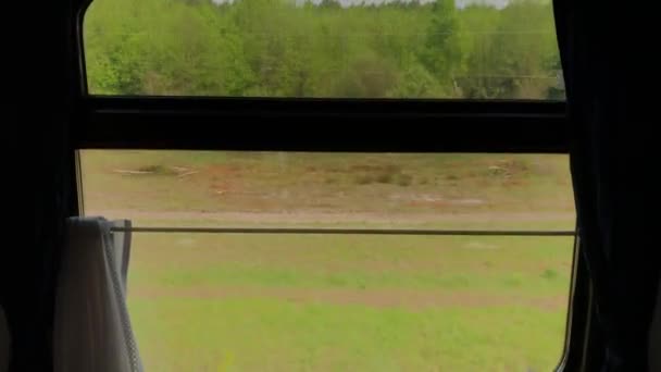 Hermosa vista desde la ventana del vagón de tren en movimiento . — Vídeo de stock