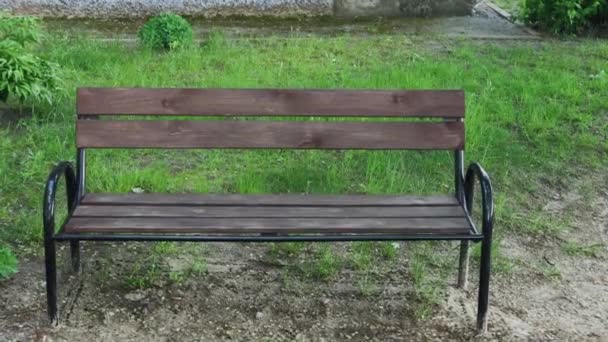 Деревянная скамейка в парке. — стоковое видео