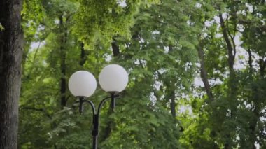 Şehir parkında orijinal sokak ışıkları.