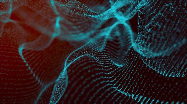 Dijital parçacıklar dalga formu yüzen abyss soyut siber teknoloji de-odak arka plan.