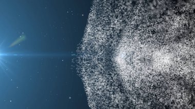 Dijital parçacıklar dalga formu yüzen abyss soyut siber teknoloji de-odak arka plan.