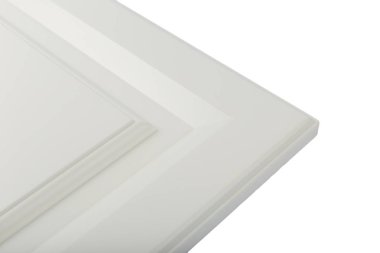 Arka plan veya mutfak için minimalist mobilya cephe kavramı, beyaz bir arka plan üzerinde mobilya iç.