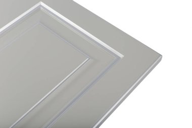 Arka plan veya mutfak için minimalist mobilya cephe kavramı, beyaz bir arka plan üzerinde mobilya iç.