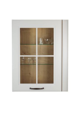 Arka plan veya mutfak için minimalist mobilya cephe kavramı, beyaz bir arka plan üzerinde mobilya iç.