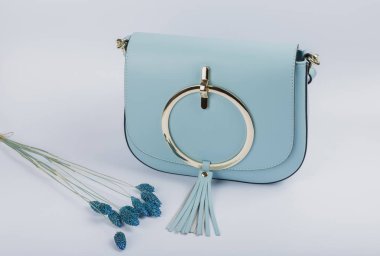 Beyaz arka planda yeni kadın çantası, yeni tasarım.