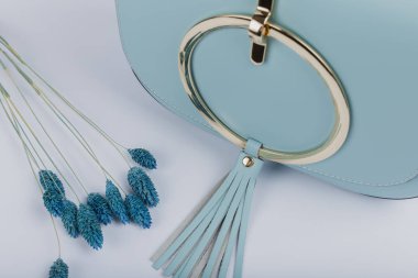 Beyaz arka planda yeni kadın çantası, yeni tasarım.