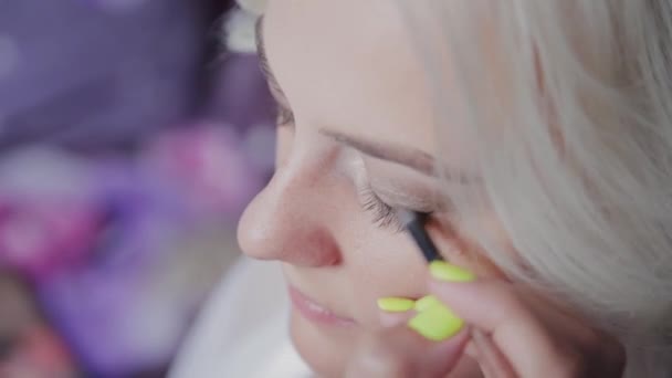 Blondýnka dělá profesionální make-up. — Stock video