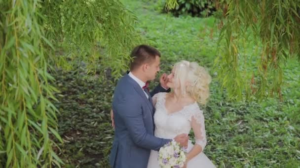 Feliz abrazo de recién casados en el parque . — Vídeo de stock