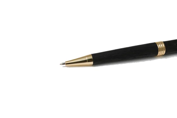 Ballpoint pen made of wood and metal on a white background Stock Picture