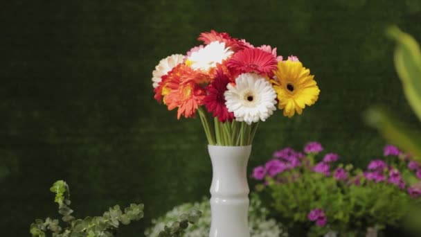 Bellissimo bouquet in un vaso sul tavolo . — Video Stock