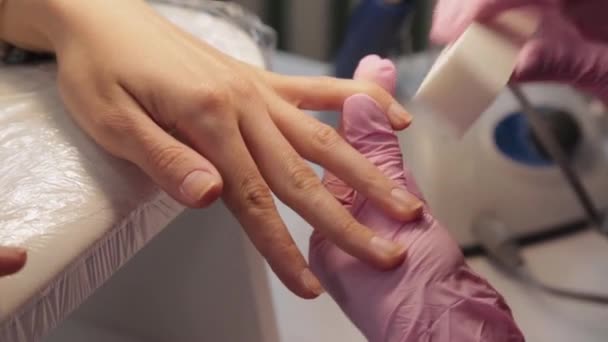 Manicurist polishes the nails of the client. — Stock Video