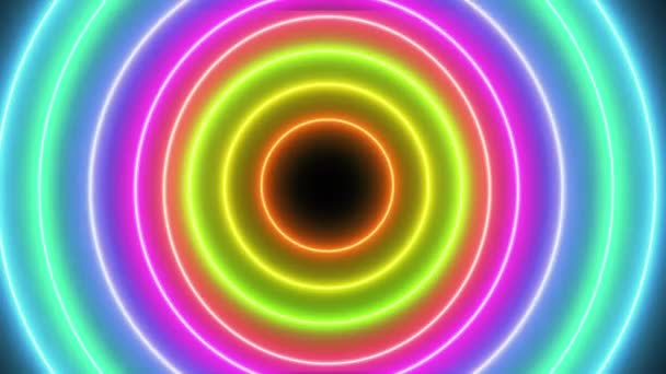Animasyon neon renkli daireler 4K hareket grafikleri döngüsü. — Stok video