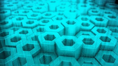 Renkli ışıkla aydınlatılan altıgenlerin arkaplanı.