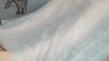 Güzellik uzmanı genç bir kadının bacaklarını titremeye hazırlar..