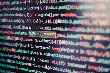 Program kodu, Web sitesi geliştirme, uygulama bina, parola ve özel veri görüntüleyen bilgisayar ekranı. Bilgi, gizli kişisel veri erişimi sağlar. Son dakika koruma. Kimlik çalmak. Yazılım çatlamak