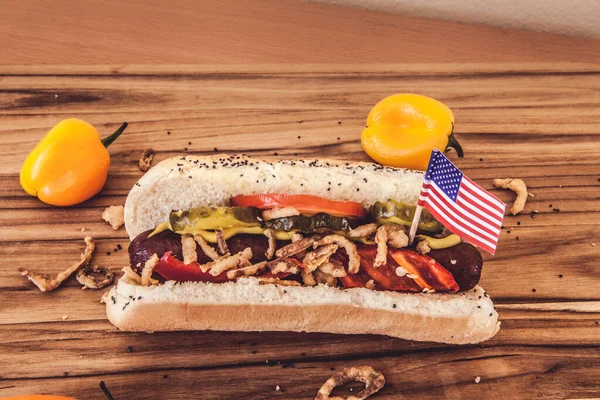 American Hot Dogs Wooden Board — Stock Photo, Image