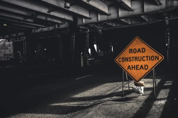 Road Construction Ahead Orange Sign — Stockfoto