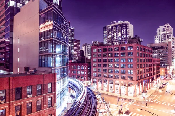 Kollektivtrafik Chicago Natten — Stockfoto