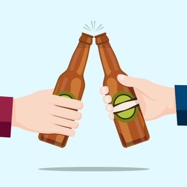 İnsanlar bira şişeleri ve mavi arka plan ile kutluyor. Vektör çizim