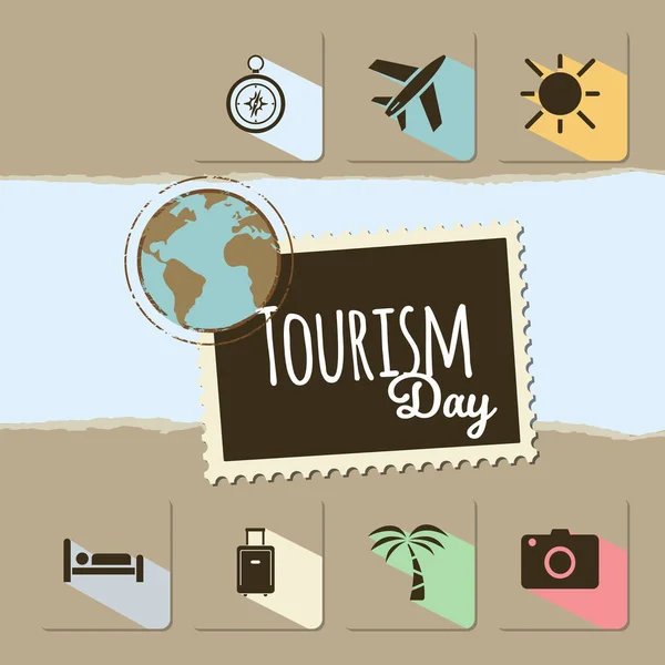 Giornata Mondiale Del Turismo Carta Sfondo Marrone Illustrazione Vettoriale — Vettoriale Stock